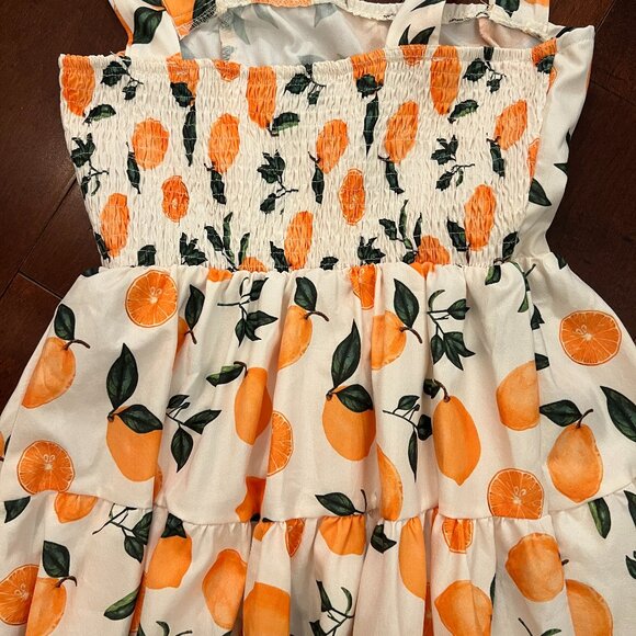 ADORABLE Orange Print Mini Tiered Dress - Adjustable Tie Straps - Small - Picture 4 of 5